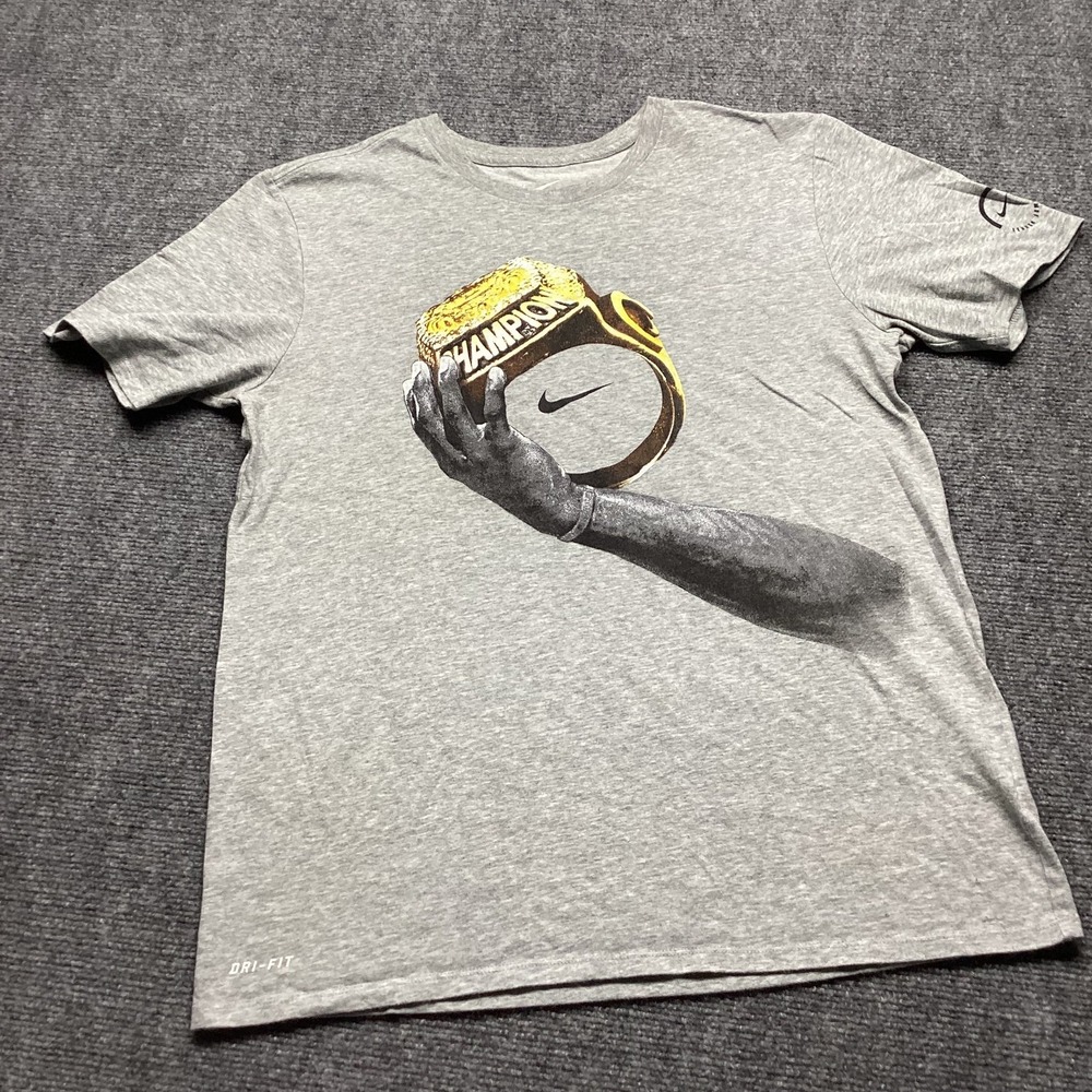 Nike Dri-Fit Graphic Tee Shirt Large L Heather Grey Champion‎ Ring Athletic Cut